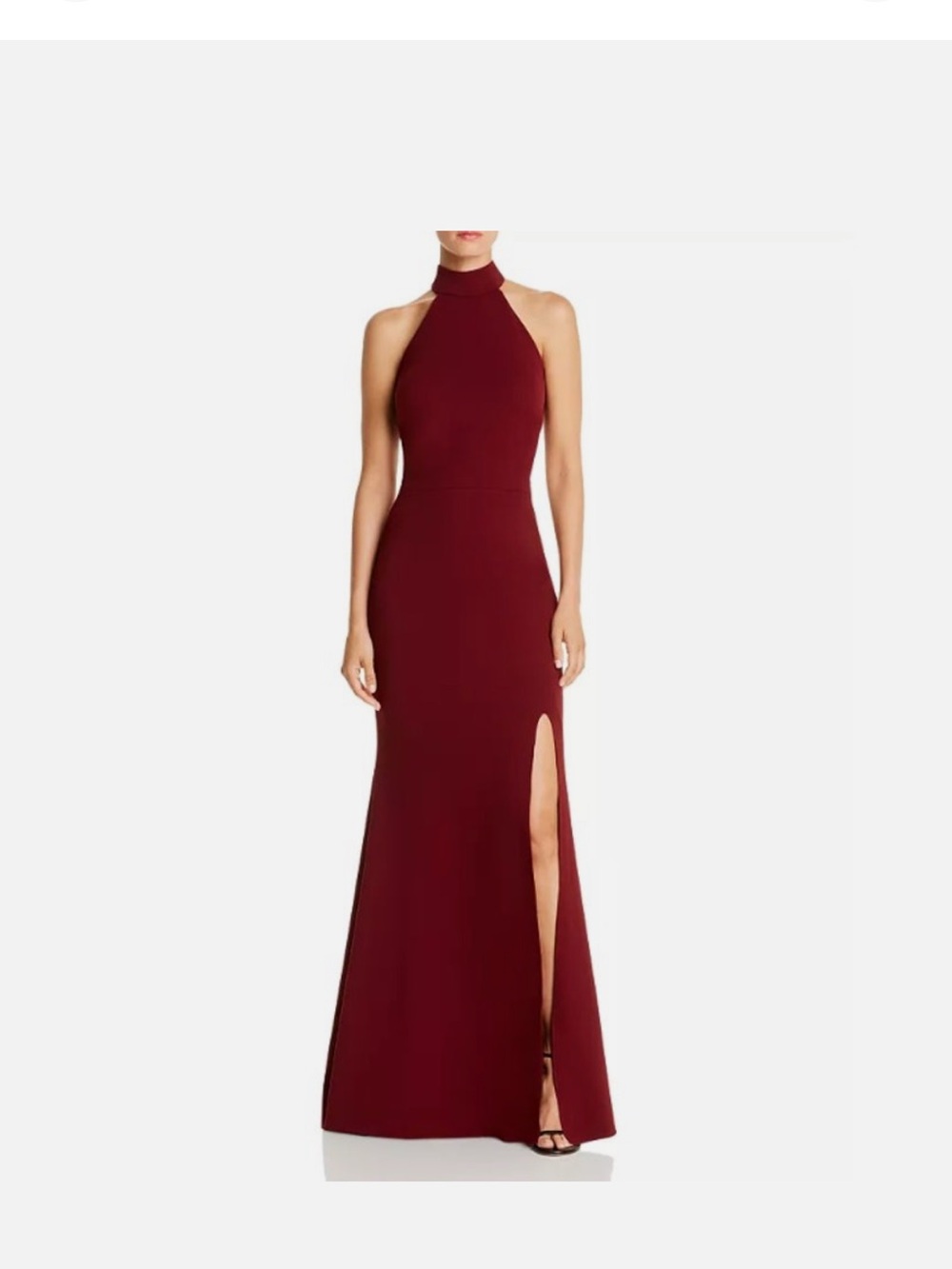 Aqua Halter Neck Burgundy Floor Length Gown with Side Slit